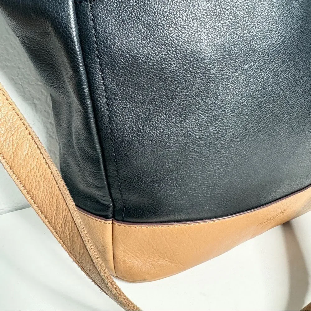 Margot black tan Colorblock Supple Leather Shoulder Bag Soft Slouchy Classic